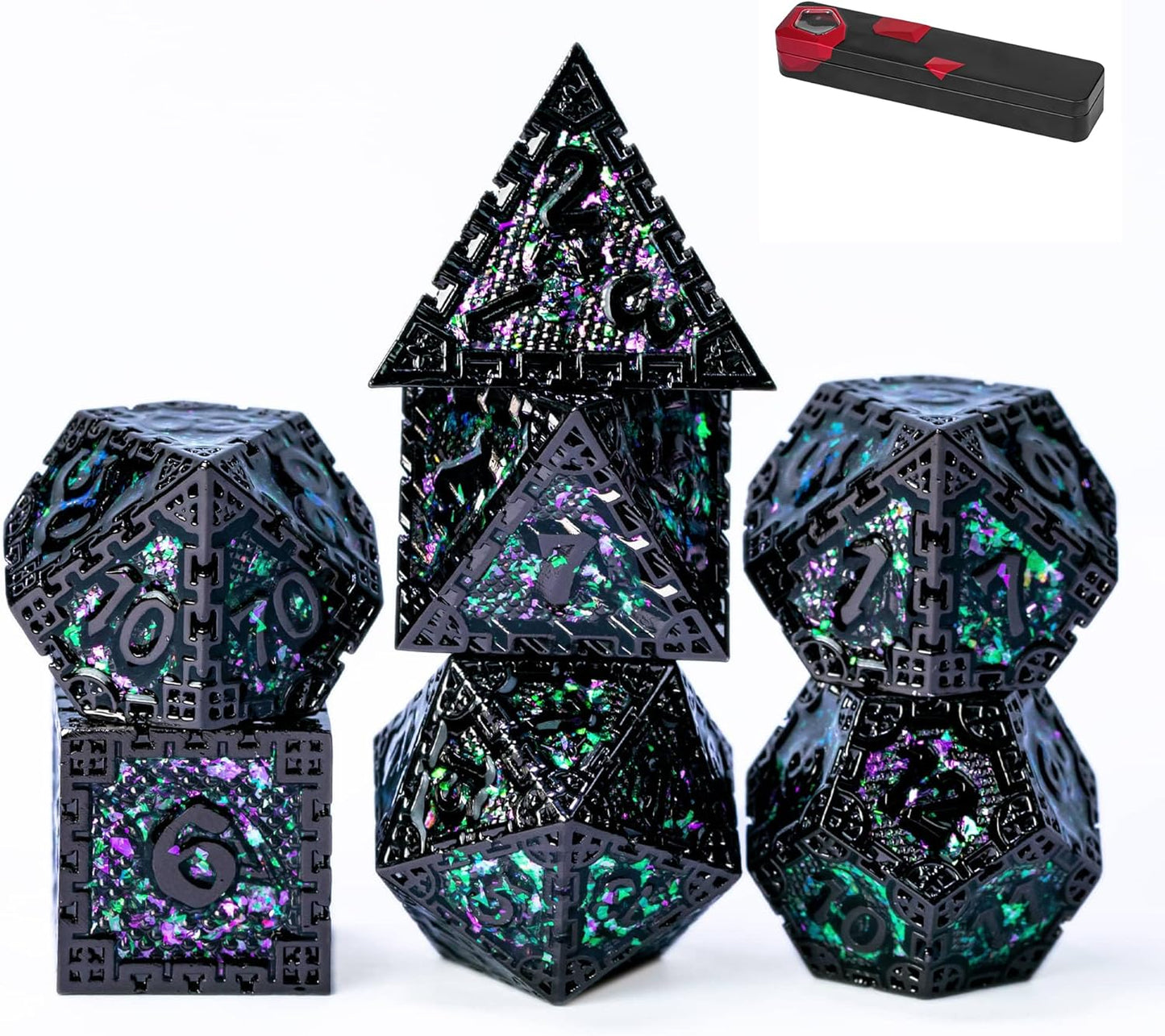 UDIXI Steampunk Metal Dice Set, 7 Die Polyhedral DND Dice Set for D&D Role Playing Game and Math Teaching (Ancient Copper)