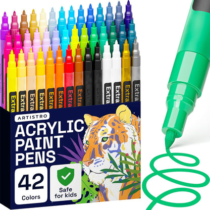 ARTISTRO 42 Acrylic Paint Markers, Paint Pens, Drawing Markers for Textile, Rock, Glass, Wood, Paper, Ceramic, Canvas, DIY - Art Supplies Kit for Kids and Adults (Extra Fine Tip)