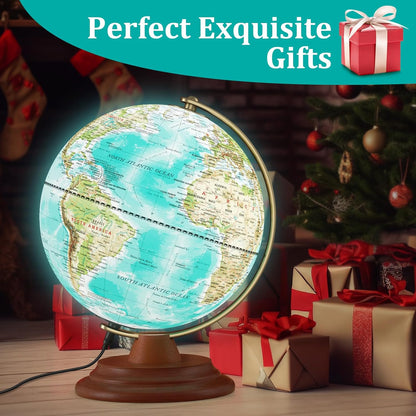 Globe for Kids Illuminated Globes of the World with Stand & Animals Illustrations Earth World Globe Night Light for Kids' Room Decor Classroom Educational Tool Birthday Gift, Dia 8-inch