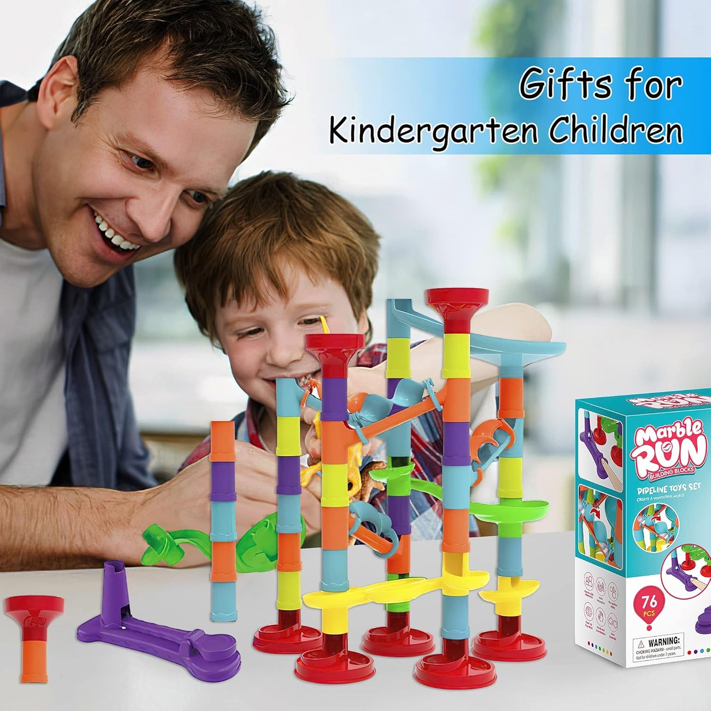 Marble Run Set Building Blocks Glass Marbles for Kids Ages 4-8 Girls Boys Toys STEM Maze Educational Race Game Birthday Gifts
