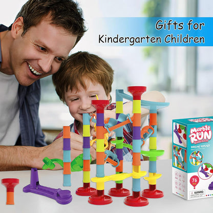 Marble Run Set Building Blocks Glass Marbles for Kids Ages 4-8 Girls Boys Toys STEM Maze Educational Race Game Birthday Gifts