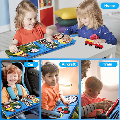 Cobelae Busy Book for Toddlers 1-3, Montessori Toys Busy Board for 1 Year Old,Farm Felt Quiet Activity Book for Toddlers, Airplane Travel Toys Gift for Boys Girls 1+ Year Old