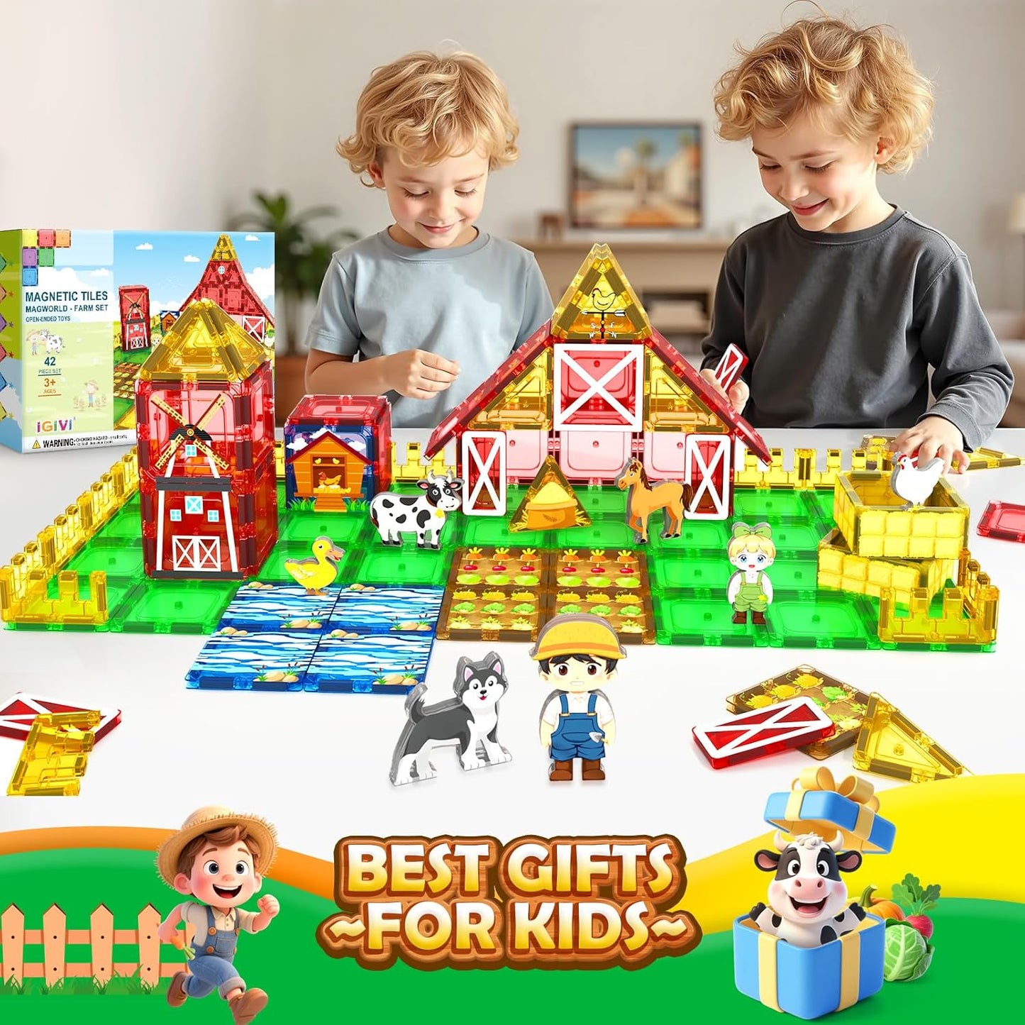 Magnetic Tiles Farm Animals Toddler Toys, STEM Magnet Building Blocks for Kids Ages 3-5 5-7 4-8, Preschool Montessori Sensory Toys Gifts for 3+ Year Old Boys & Girls