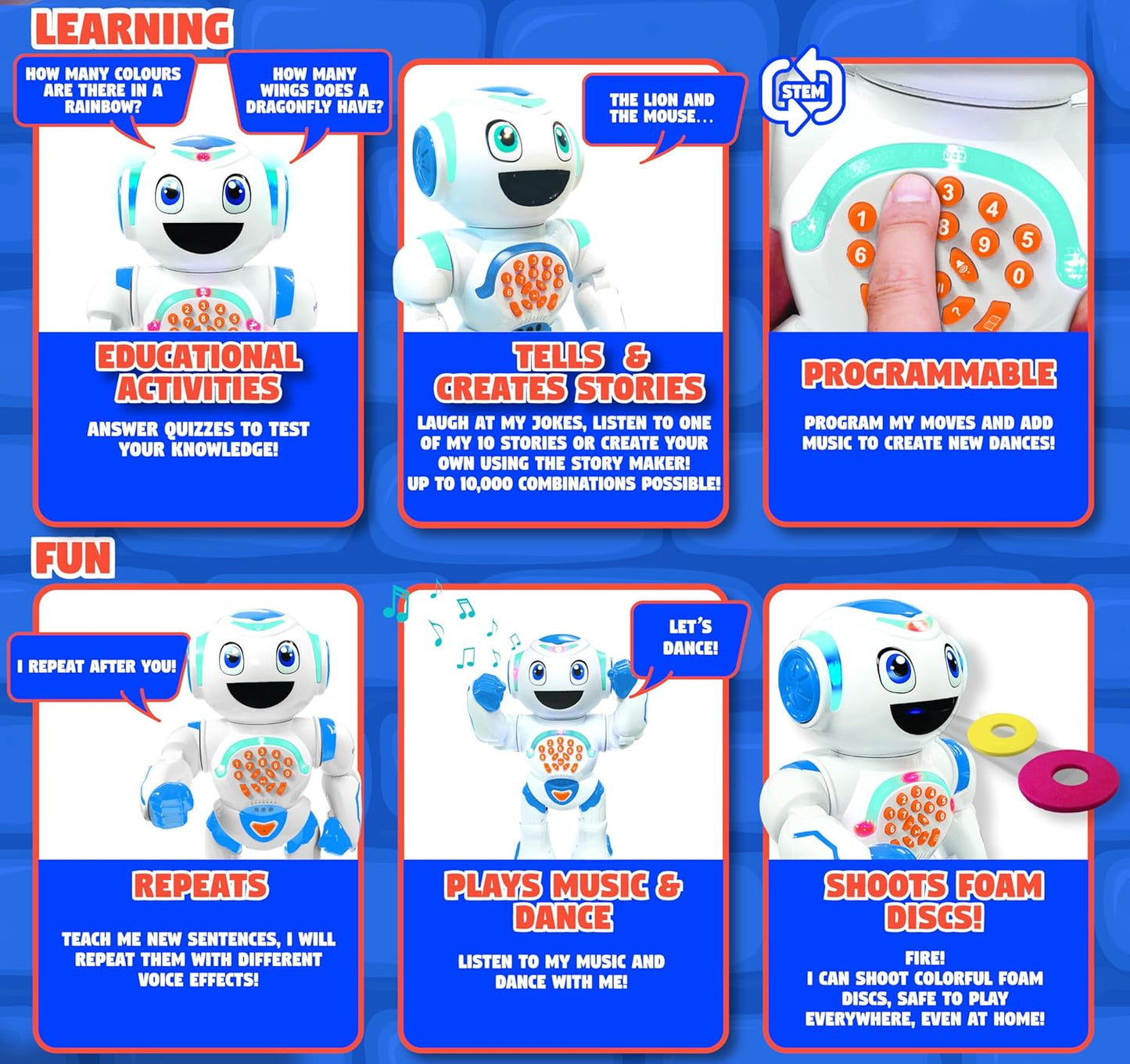 LEXiBOOK, Powerman Neo, My Robot Full of Technology, Remote Control and Gesture Control, Educational Activities in English, Programmable, Music and Dance, Sound and Light Effects, Blue/White, ROB18EN