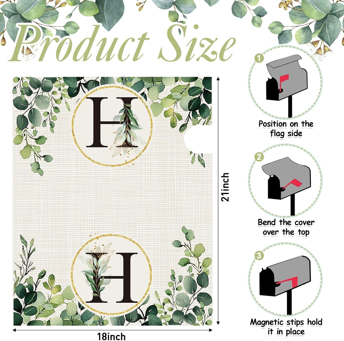 Tiamon Monogrammed L Mailbox Covers Magnetic Eucalyptus Welcome Letter Box Wrap Standard Size 21x18 Inch Spring Summer Leaves Mailbox Decor Eucalyptus Letter Numbers Decoration for Outdoor Garden Yard