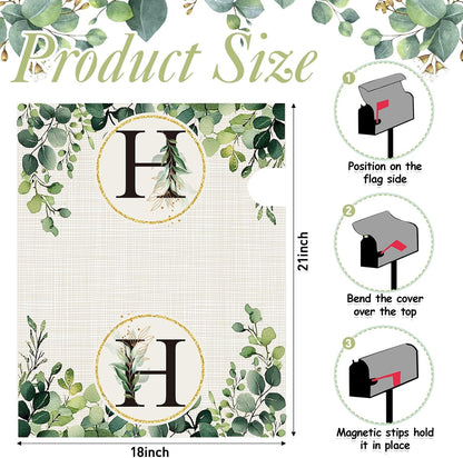 Tiamon Monogrammed L Mailbox Covers Magnetic Eucalyptus Welcome Letter Box Wrap Standard Size 21x18 Inch Spring Summer Leaves Mailbox Decor Eucalyptus Letter Numbers Decoration for Outdoor Garden Yard