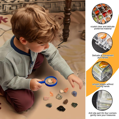 Rock Collection Box for Kids - Display Case for Collectibles - Storage and Display Shelf - Generation 2