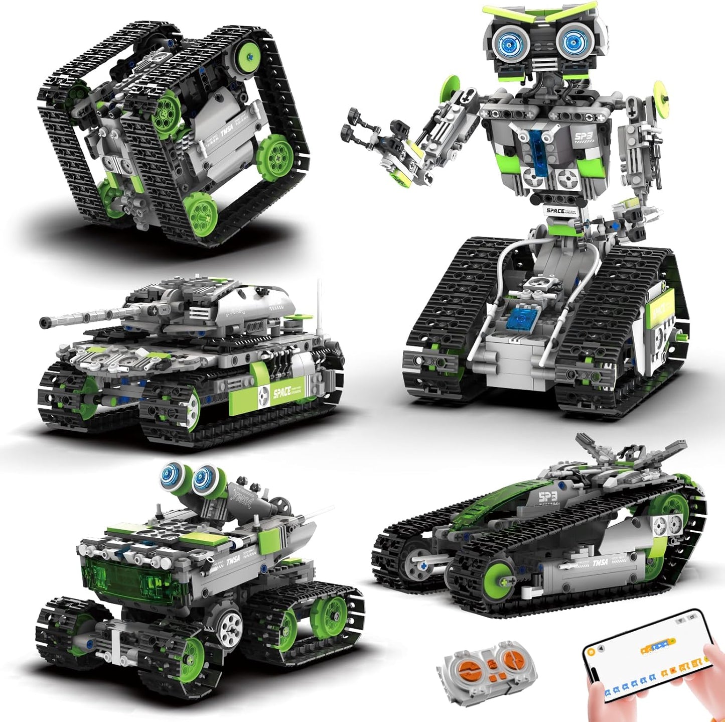 HPROMOT STEM Robot Building Sets for Kids Ages 8-16, 5-in-1 Remote Control and APP Robot Toys, 757 Pcs DIY Building Science Educational Kit, Building Block Birthday Present for Teen Boys and Girls