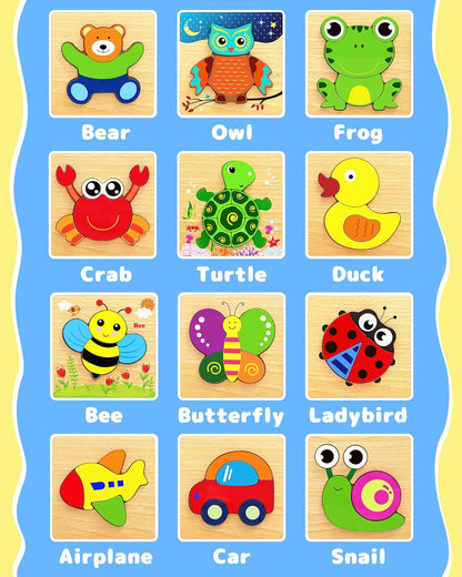 Bekayshad Wooden Puzzles Toddler Toys Gifts for 1 2 3 Year Old Boys Girls, Animal Jigsaw Puzzles Montessori Toys, Learning Educational Christmas Birthday Gifts for Girls Boys Ages 1-3
