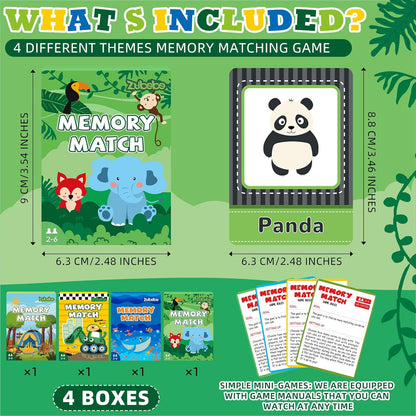 Zubebe 4 Sets Memory Matching Game for Kids Memory Match Fun Matching Game Educational Toys for Family Night, Party Favors, Classroom Prizes (Style 1)