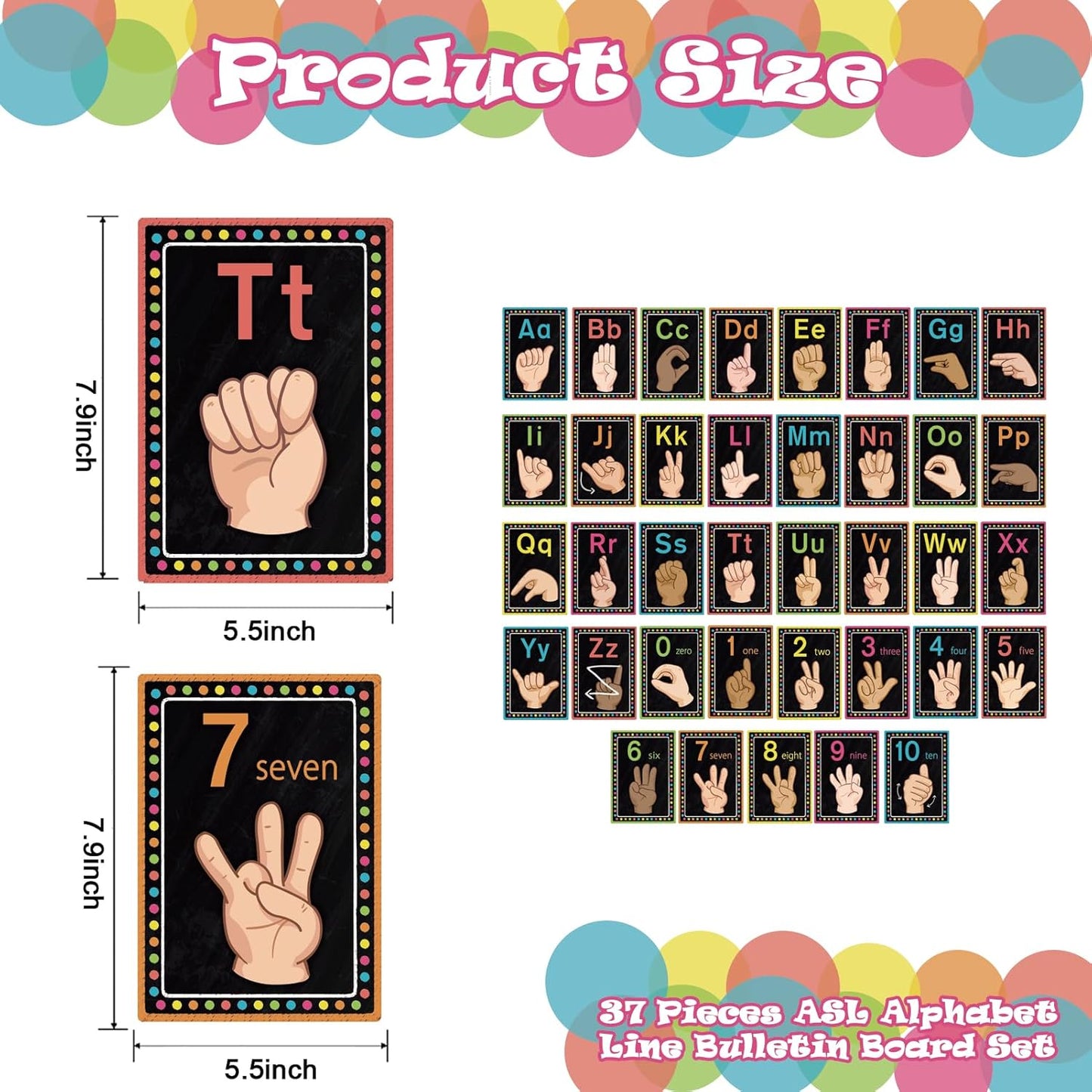Sign Language Bulletin Board Alphabet - 37 ASL Alphabet Learning ABC Alphabet Poster Classroom Decorative Card Set Kindergarten/Elementary/Homeschool Supplies