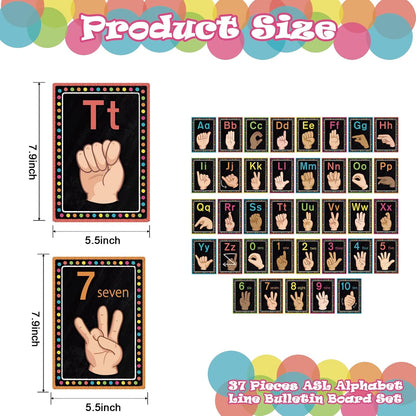 Sign Language Bulletin Board Alphabet - 37 ASL Alphabet Learning ABC Alphabet Poster Classroom Decorative Card Set Kindergarten/Elementary/Homeschool Supplies