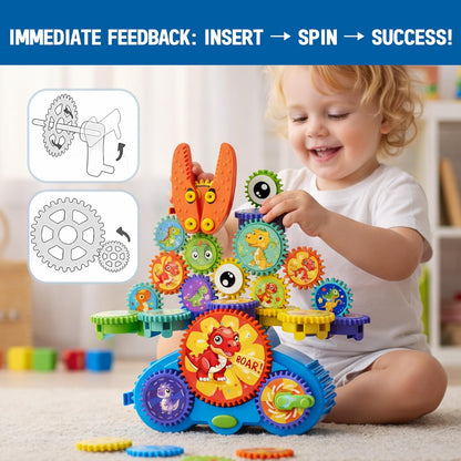 Motorized Spinning Gear Building Toys for Kids, Space Rocket STEM Construction Set, Educational Interlocking Building Blocks Puzzle | Gear Toys for Toddlers Ages 3-8