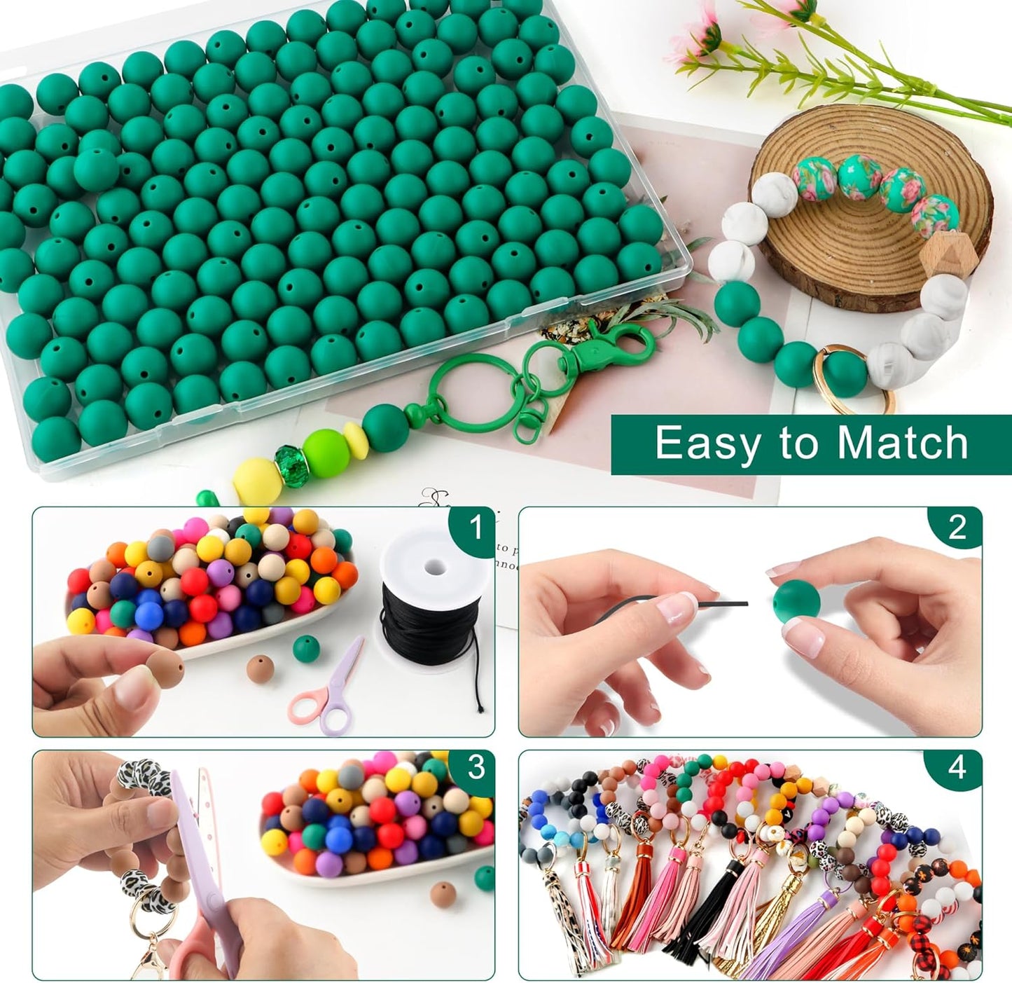 65Pcs 19mm Silicone Beads for Keychain Making Bracelet Necklace, Bulk Round Silicone Beads for Pens（Christmas Green） - Colors B
