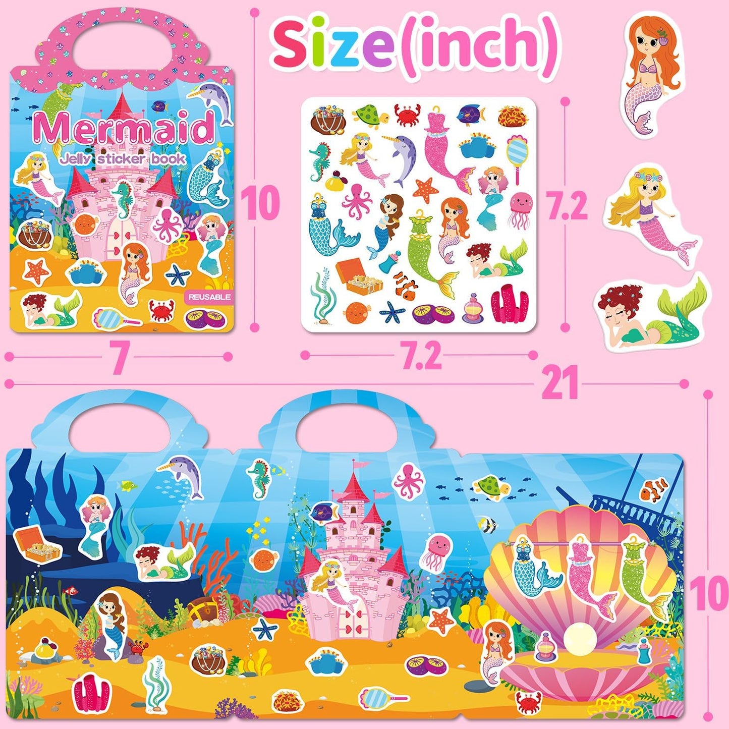 6 Sets Reusable Sticker Book for Toddlers 3-6, Jelly Sticker Books for Toddler, Travel Sticker Activity Toys for Kids 3 4 5 6 Years Old Girls & Boys