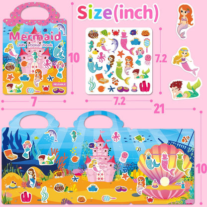 6 Sets Reusable Sticker Book for Toddlers 3-6, Jelly Sticker Books for Toddler, Travel Sticker Activity Toys for Kids 3 4 5 6 Years Old Girls & Boys