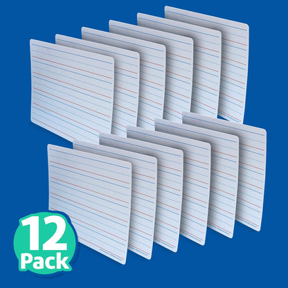 Flipside Products 9" x 12" Two-Sided Red & Blue Ruled/Plain Dry Erase Learning Mat, Flexible, Handwriting Practice, Education Learning, Lined, Economical - 12 Pack