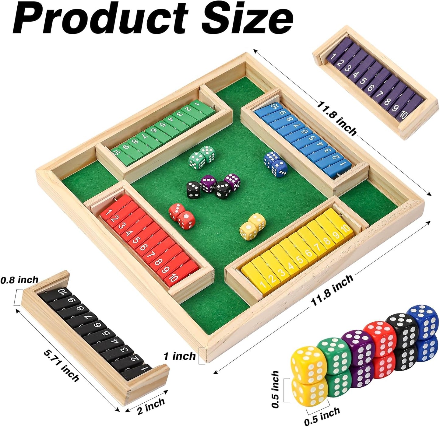 Shut The Box Game Wooden Board Dice Game with 12 Dice, Upgraded Shut The Box Game 6 Players Table Math Games for Fun Family Game Night Classroom Home Party or Pub Strategy Games