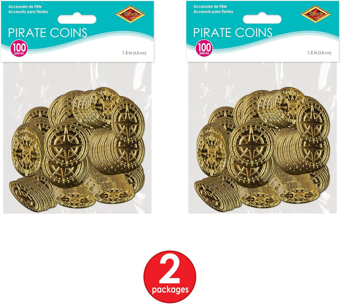Beistle 200 Piece Embossed Plastic Coins For Pirate Treasure Chest Favors, Casino Theme Decorations