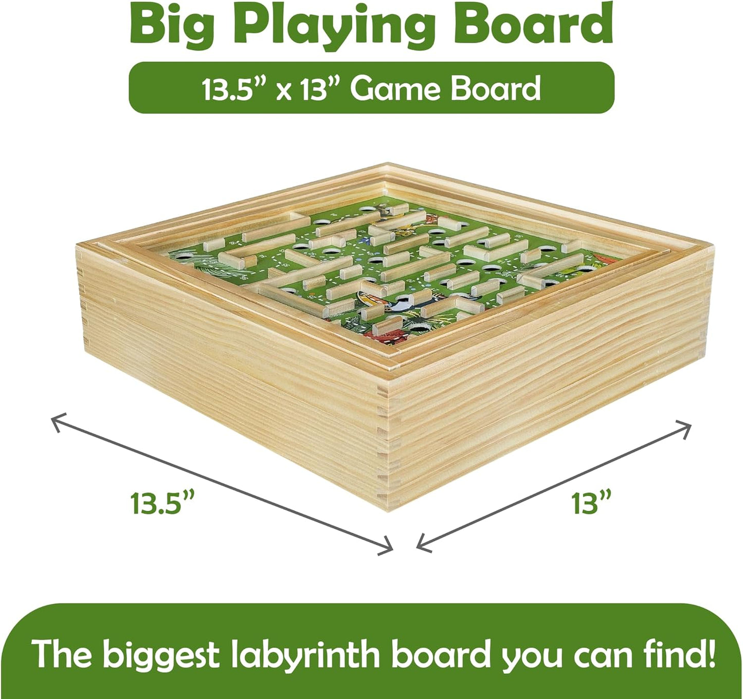 STERLING Wooden Labyrinth Marble Maze Game, Large 12.75" x 11.5" Tilt Maze Game Board with 60 Waypoints and Marble Balls Included, for Kids and Adults 6 Years and Up