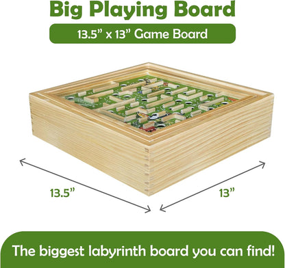 STERLING Wooden Labyrinth Marble Maze Game, Large 12.75" x 11.5" Tilt Maze Game Board with 60 Waypoints and Marble Balls Included, for Kids and Adults 6 Years and Up