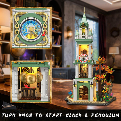 INSOON Magic Clock Tower Building Set with Light, 1566 PCS Big Medieval Castle House Construction Model with Owl & Garden, Home Decor Building Block Kit, Gift for Mothers Adults Teens Boys Girls 12+