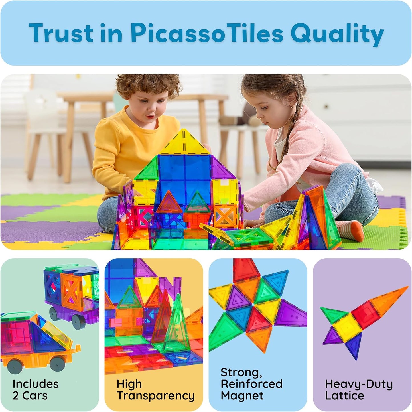 PicassoTiles Magnetic Building Block Set Geometry Shape Magnet Tiles Construction Toy STEM Learning Kit Educational Playset Playboard Pretend Play Stacking Blocks Child Brain Development PT16