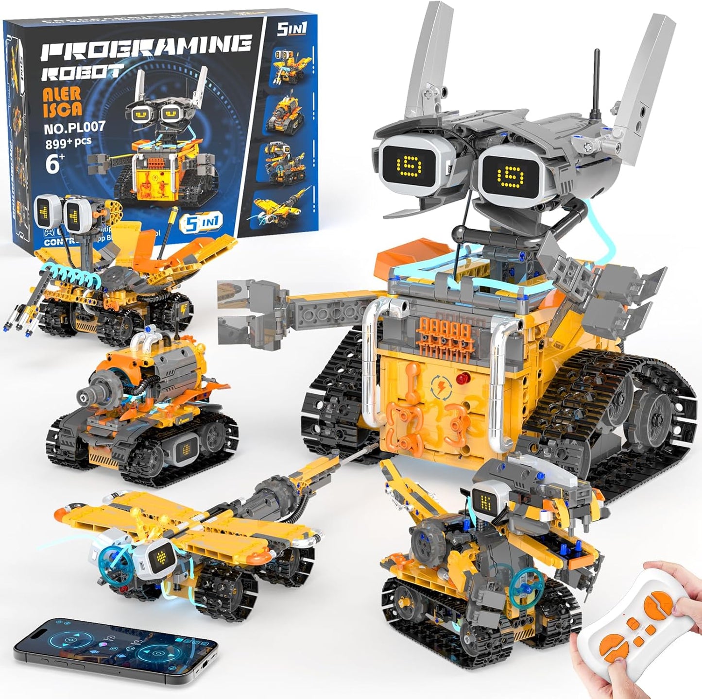 5in1 STEM Robot Building Kits for Kids 6-12, App & Remote Control STEM Dinosaur Tank Robot Building Toys for Kids, 890Pcs DIY Science Building Sets, Erector Sets for Boys Girls Birthday Xmas Gifts
