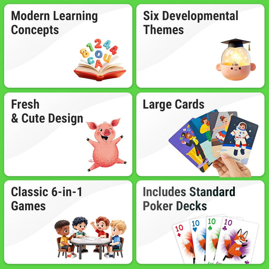 Upgraded Kids Card Games Pack, 6 Decks, Go Fish, Old Maid, Crazy Eights, Memory Match, Slap Jack, War, Playing Cards, Easter Basket Stuffers, Stocking Stuffers