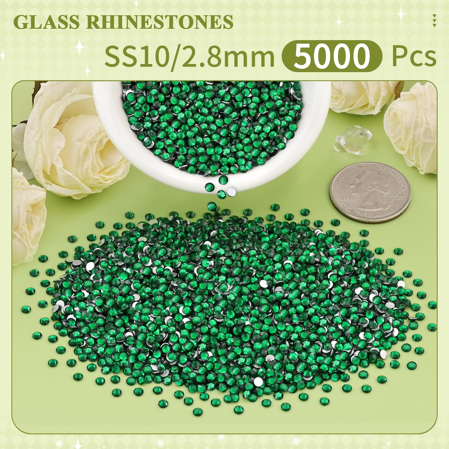 5000PCS SS6/2mm Glass Crystal Rhinestones (Clear), Bedazzling Flatback Rhinestones for Crafting DIY Crafts Nail Art Makeup Decoration, Gems Diamond Charms for Tumbler Shoes Clothing Mug