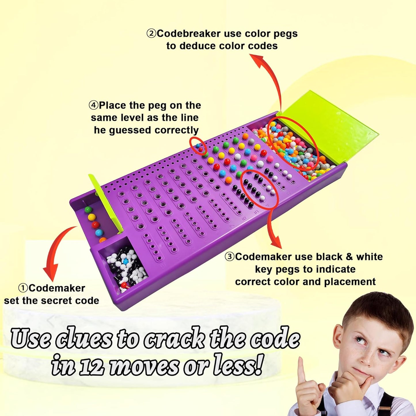 KIDAMI Code Breaker, Classic Codebreaking Travel Board Game, Brain Puzzle Set - 2 Player Battle of Famliy Game, Toys for Kids & Adult
