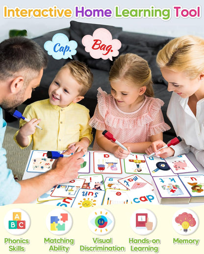 Gojmzo CVC Word Writing & Spelling Flash Cards, Preschool Learning Toddler Activities, Kindergarten Homeschool Supplies, Sight Words Reading Game, Montessori Educational Toys for 3 4 5 6 Year Old Kids