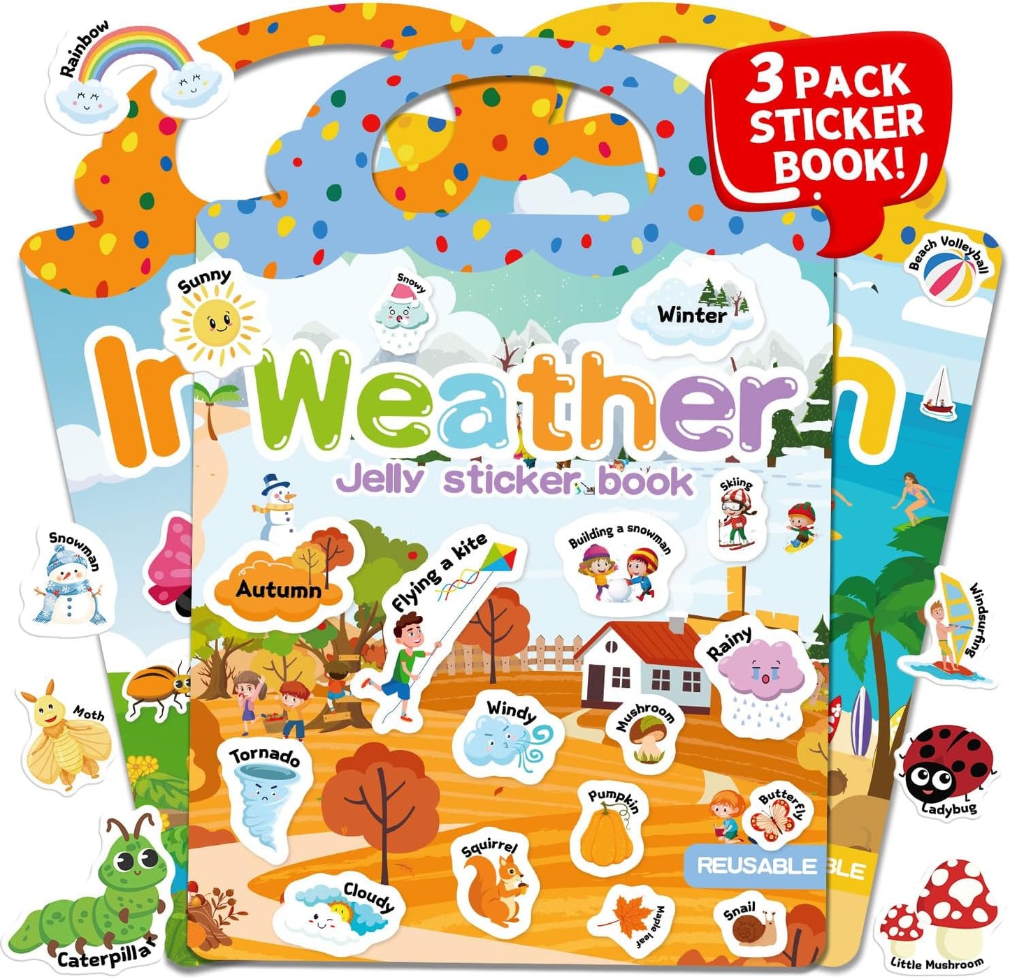 6 Sets Reusable Sticker Book for Toddlers 3-6, Jelly Sticker Books for Toddler, Travel Sticker Activity Toys for Kids 3 4 5 6 Years Old Girls & Boys