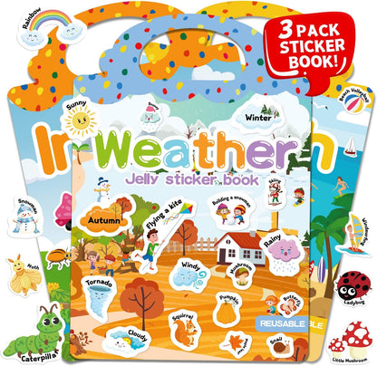 6 Sets Reusable Sticker Book for Toddlers 3-6, Jelly Sticker Books for Toddler, Travel Sticker Activity Toys for Kids 3 4 5 6 Years Old Girls & Boys