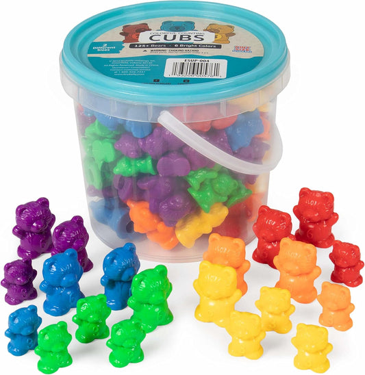 Colorful Counting Cubs - Bucket of 125+ Bears in 6 Bright Colors and Two Different Sizes - Great for Early Childhood Education, Preschool Prep, Daycare Activities, Montessori Toys, and More