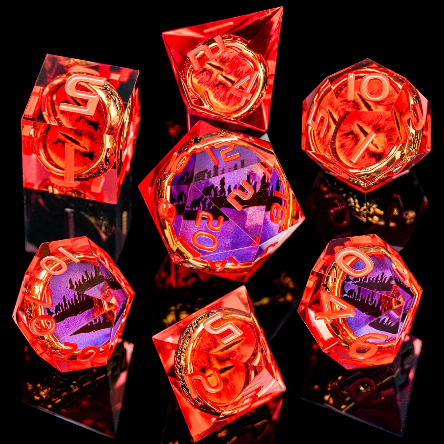 Magic Golden Ring DND Dice Set Sharp Edge Red Resin Dice with Box, for use with Dungeons Dragon RPG D&D Tabletop Games Lord D and D Polyhedral Dice Set