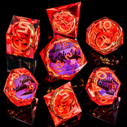 Magic Golden Ring DND Dice Set Sharp Edge Red Resin Dice with Box, for use with Dungeons Dragon RPG D&D Tabletop Games Lord D and D Polyhedral Dice Set