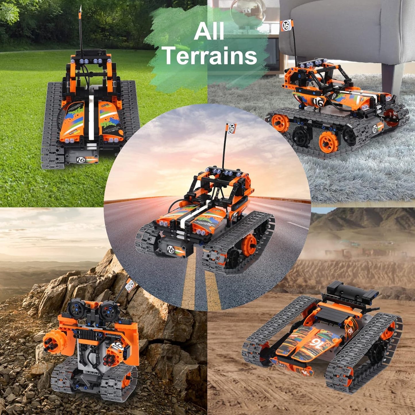 BIRANCO. Remote Control Tracked 3in1 Stunt Racer Building Kit - RC Car STEM Construction Toy, Gift Idea for Kids, Boys and Girls Ages 8-12 Year Old (353 Pcs)