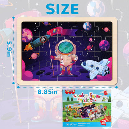 Wooden Puzzles Toys for Kids Ages 3-5, Set of 4 Packs with 20-Piece Farm, Animals Theme Wood Jigsaw Puzzles, Preschool Educational Brain Teaser Toys for Boys and Girls 3-6 Years Old.