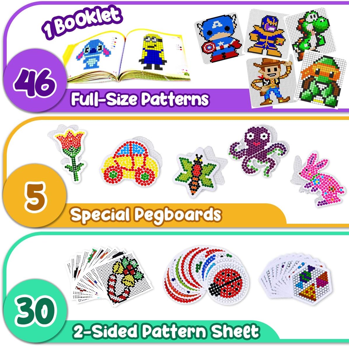 Goody King Board Fuse Beads Iron Set - Fuse Bead Kit for Kids Crafts with Bead Pegboard and Aqua Pony Beads, Pixel Art and Craft Kit (Large Set with Iron)