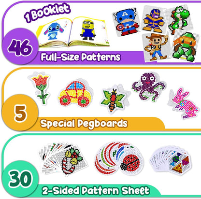 Goody King Board Fuse Beads Iron Set - Fuse Bead Kit for Kids Crafts with Bead Pegboard and Aqua Pony Beads, Pixel Art and Craft Kit (Large Set with Iron)