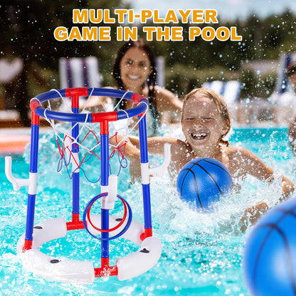 Taotuo Red Floating Pool Basketball Hoop, 2-in-1 Basketball & Ring Toss Game with 4 Balls, 6 Rings&Pump, Summer Pool Toys Outdoor Water Fun Family Party for Age 3-12