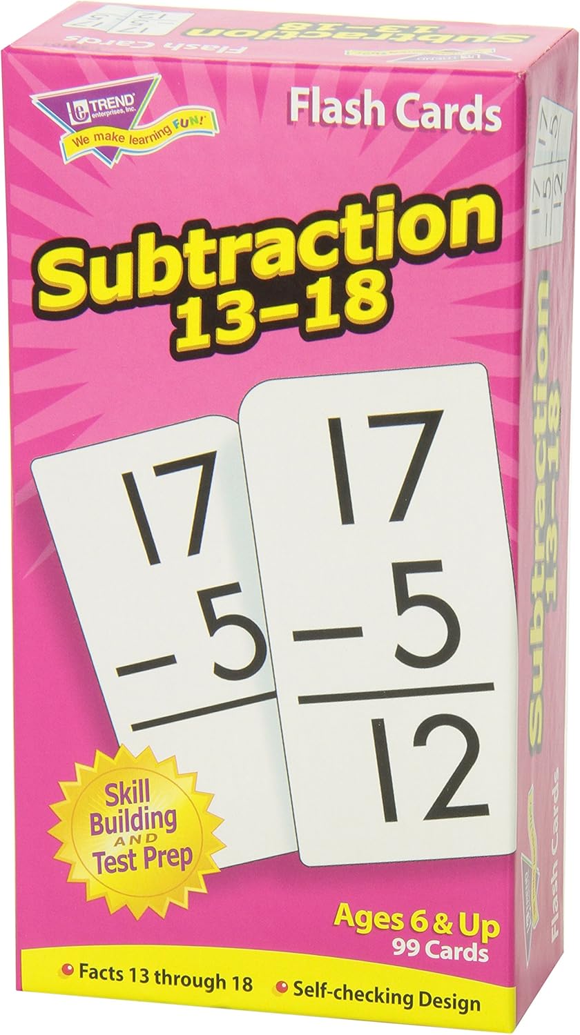 Trend Enterprises: Subtraction 13-18 Skill Drill Flash Cards, Exciting Way for Everyone to Learn, Self-Checking Design, Great for Skill Building and Test Prep, 99 Cards Included, Ages 6 and Up