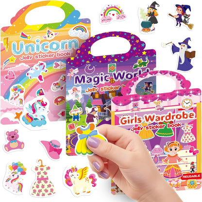 6 Sets Reusable Sticker Book for Toddlers 3-6, Jelly Sticker Books for Toddler, Travel Sticker Activity Toys for Kids 3 4 5 6 Years Old Girls & Boys