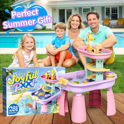 Toddler Water Table for Kids - Sand and Water Table with 28PCS Toy Accessories & Rain Shower Sprinkler, Outdoor Sensory Water Play Table, STEM Toy Summer Gift for Boys Girls Ages 3-8