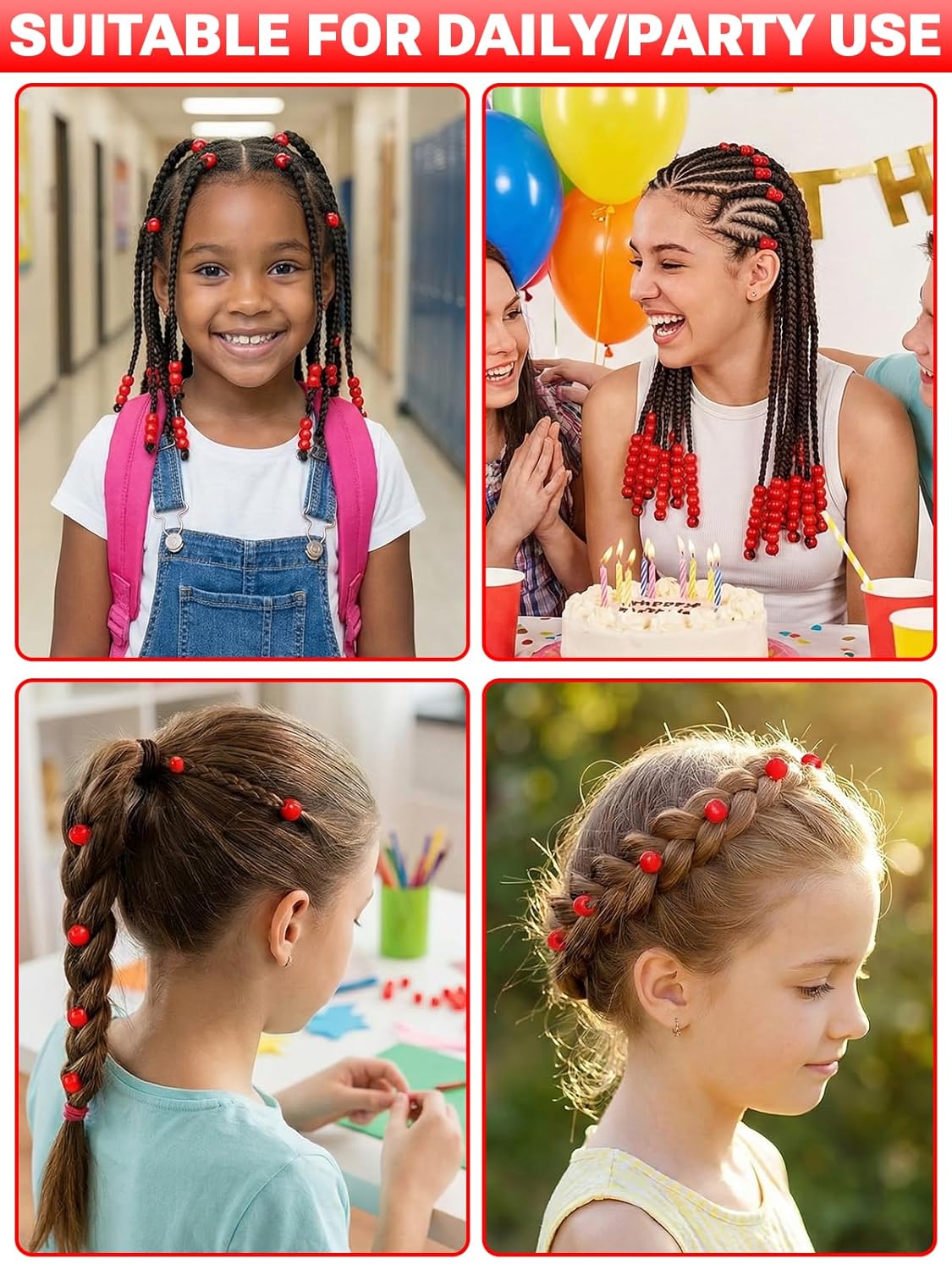 100 Small Silicone Hair Beads Glow in Dark for Kids Girls Braids, 5mm Colorful Soft Silicone Hair Beads, 1 Plastic Quick Beaders for Hair Braids, 50 Elastic Rubber Bands
