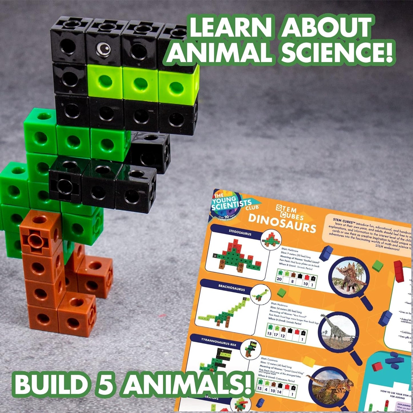 The Young Scientists Club STEM Cubes, Build, Learn & Create with 100+ Math Cubes Manipulatives, 4-in-1 Educational Games, Math Cubes for Kids Ages 4-8, Awesome Learn Through Play Toys