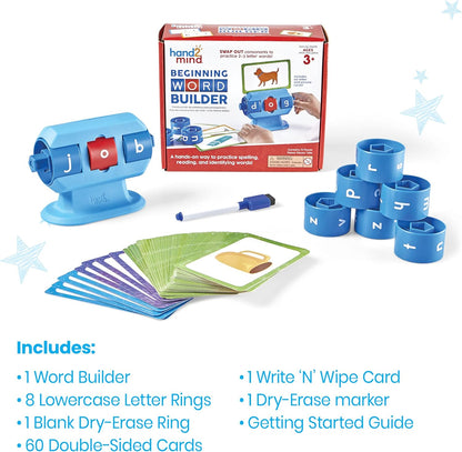 hand2mind Beginning Word Builder, CVC Word Games, Spelling Toys for Kids 3-5, Learning How to Read, Sight Words Flash Cards, Kindergarten Learning Activities, Science of Reading Manipulatives