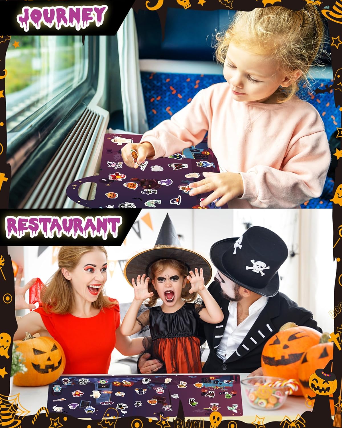 Halloween Sticker Books for Kids, Reusable Sticker Books for Toddlers, Halloween Travel Toys Acticities Crafts Birthday Gifts for Boys Girls Kids