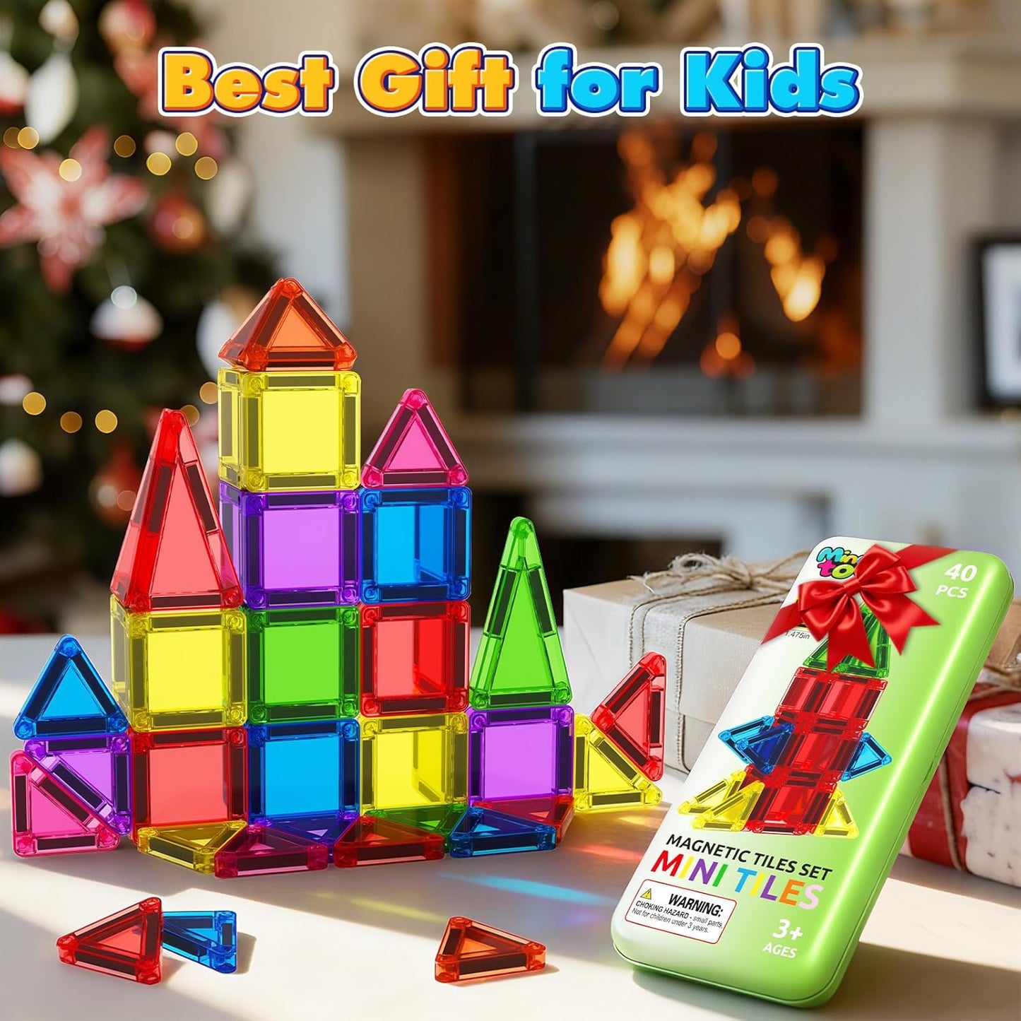 40PCS Magnetic Tiles Mini Travel Essentials Toddler Toys with Case Set, Preschool Montessori Education Magnetic Building Blocks Games Sensory Toys for 3 4 5 Year Old Boys Girls Birthday Gifts